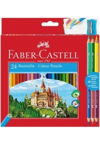 ΞΥΛΟΜΠΟΓΙΕΣ FABER CASTELL 24 ΤΕΜΑΧΙΑ + 3 ΧΡΩΜΑΤΑ BICOLOUR + ΞΥΣΤΡΑ  7891360595564