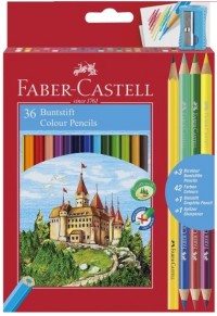 ΞΥΛΟΜΠΟΓΙΕΣ FABER CASTELL 36 ΤΕΜΑΧΙΑ + 3 ΧΡΩΜΑΤΑ BICOLOUR + ΜΟΛΥΒΙ + ΞΥΣΤΡΑ  7891360595588